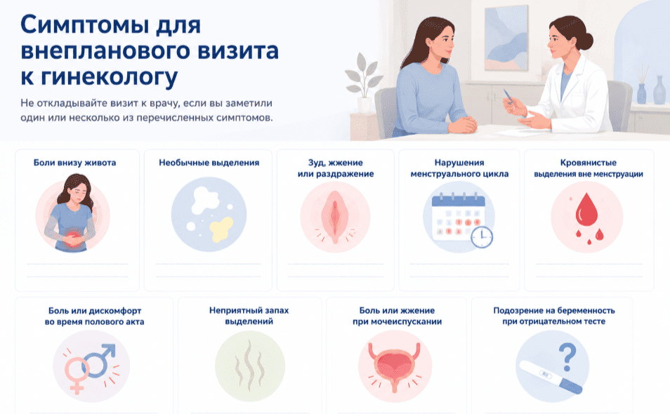 Симптомы для внепланового визита