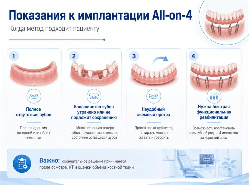 Показания к имплантации All-on-4
