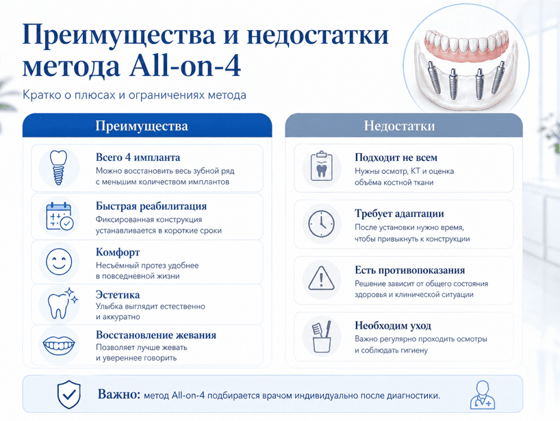 Преимущества и недостатки метода All-on-4
