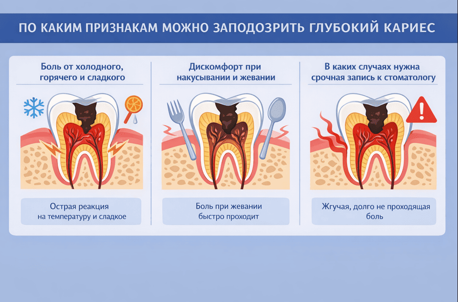 По каким признакам можно заподозрить глубокий кариес