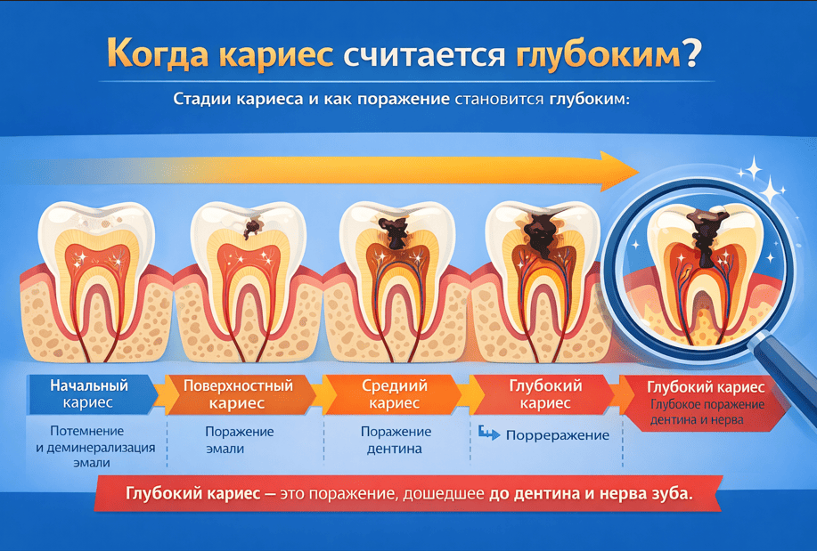 Когда кариес считается глубоким
