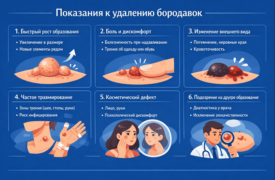 Показания к удалению бородавок
