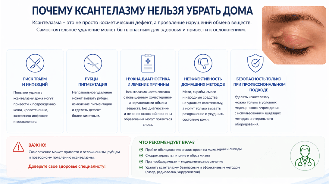 Почему ксантелазму нельзя убрать дома