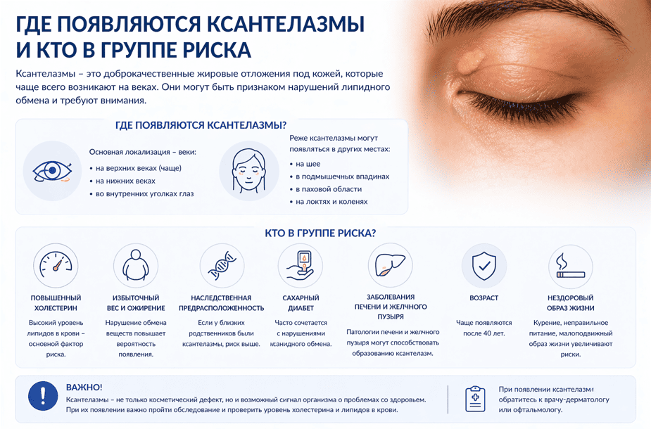 Где появляются ксантелазмы и кто в группе риска