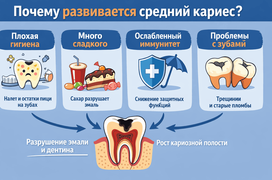 Почему важно не откладывать лечение среднего кариеса