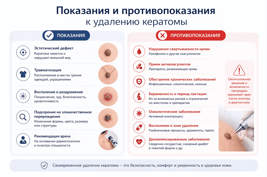 Показания и противопоказания к удалению кератомы