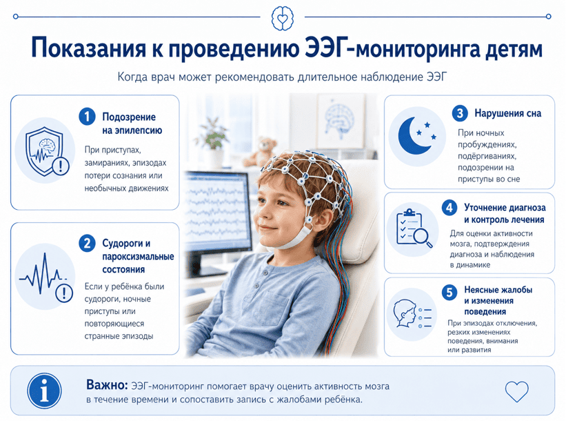 Показания к проведению ЭЭГ-мониторинга детям