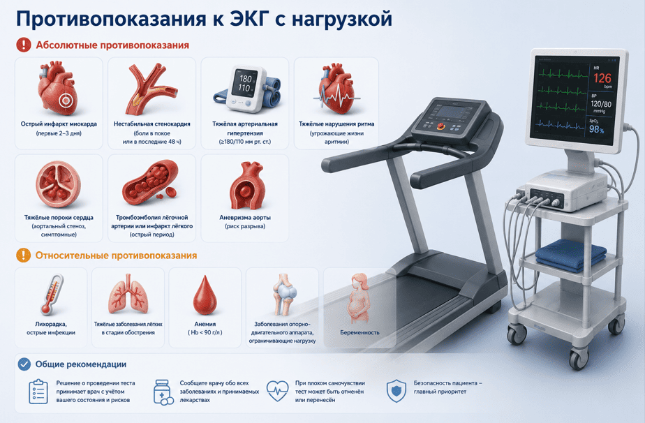 Противопоказания к ЭКГ с нагрузкой

