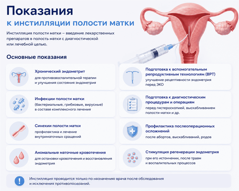 Показания к инстилляции полости матки