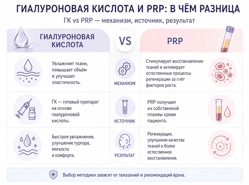 Гиалуроновая кислота и PRP: в чем разница
