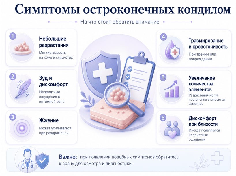 Симптомы остроконечных кондилом