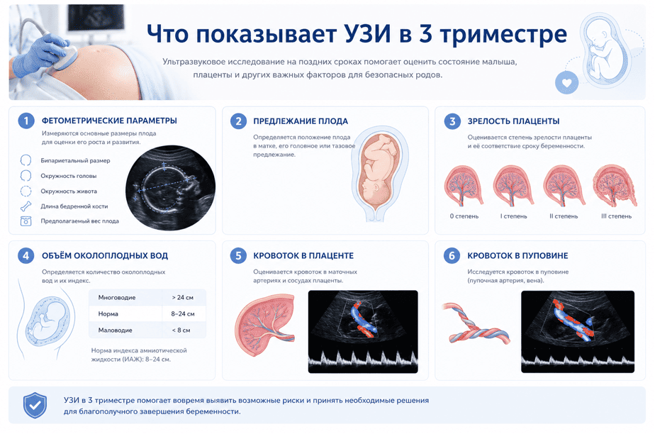 Что показывает УЗИ 3 триместра
